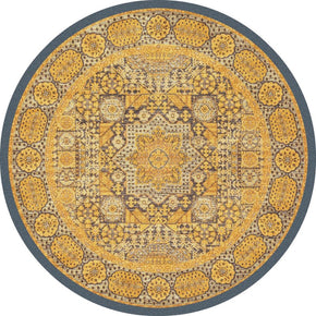Yellow Round 3D  Vintage Traditional Style Patterned Printed Rugs Living Room Bedroom Office Anti-slip Area Floor Mats