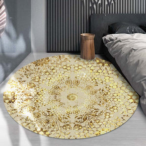 Traditional Patterned Rugs Yellow Floral Style Round Vintage Carpets for the Living Room Bedroom Kitchen Hall