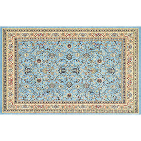 Blue Floral Printed Pattern Traditional Quality Polyester Vintage Area Rugs Floor Mat for Living Room Hall Office