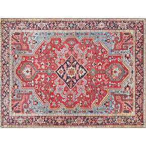 Red Traditional Printed Pattern Polyester Vintage Area Rugs Floor Mat for Living Room Hall Office