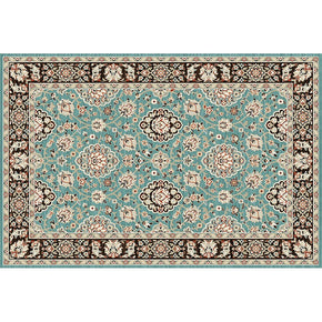 Blue Patterned Polyester Vintage Area Rugs Traditional Floor Mat for Living Room Office Bedroom