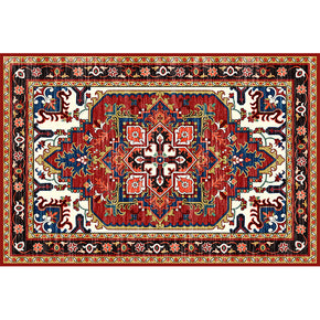 Red Traditional Floor Mat Patterned Polyester Vintage Area Rugs  for Living Room Office