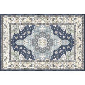 Floral Traditional Floor Mat Patterned Polyester Vintage Area Blue Rugs  for Living Room Office Hall Bedroom