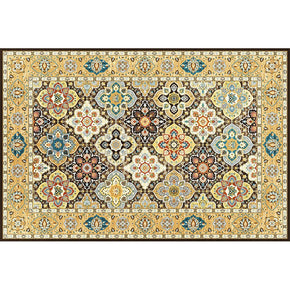 Yellow Patterned Floor Mat  Polyester Vintage Area Rugs Traditional Floral for Living Room Office Hall Bedroom