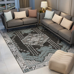 Grey Patterned Floor Mat Polyester Vintage Area Rugs Traditional for Living Room Office Bedroom