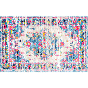 Red Blue Floral Vintage Traditional Polyester Area Rugs Floor Mat for Living Room Bedroom Hall Office