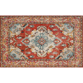 Orange Floral Vintage Polyester Printed Pattern Traditional Area Rugs Floor Mat for Living Room Hall Office