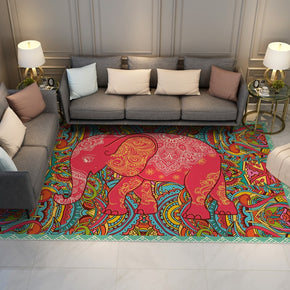 Pink Elephant Pattern Vintage Polyester Traditional Area Rugs Floor Mat for Living Room Hall Office