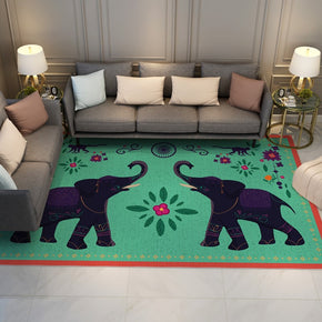 Green Elephant Pattern Vintage Polyester Traditional Area Rugs Floor Mat for Living Room Hall Office