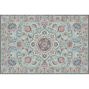 Simple Vintage Area Rugs Flora Traditional Polyester Green Floor Mat for Living Room Bedroom Hall Office