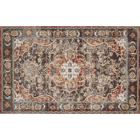 Brown Traditional Floral Patterned Area Rugs Vintage Floor Mat Polyester for Bedroom Hall Office Living Room