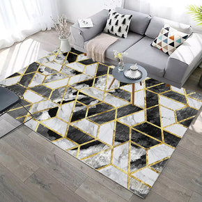 Black Modern Golden Lines Abstract Simple Geometric Contemporary Rugs for Living Room Dining Room Bedroom