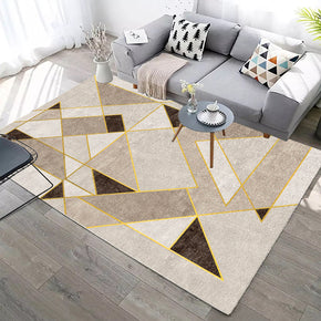 Brown Modern Golden Lines Simple Geometric Contemporary Rugs for Living Room Dining Room Bedroom