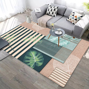 Small Fresh Green Leaves Modern Simple Geometric Contemporary Rugs for Living Room Dining Room Bedroom
