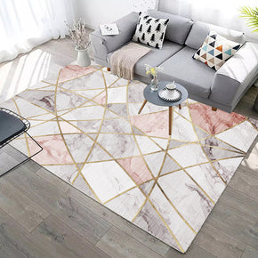 Light Pink Modern Simple Gold Lines Geometric Contemporary Rugs for Living Room Dining Room Bedroom