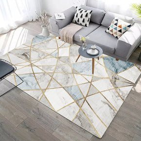 Light Blue Modern Simple Gold Lines Geometric Contemporary Rugs for Living Room Dining Room Bedroom