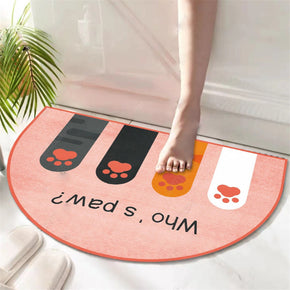 Cute Footprint Pink Pattern Semicircular Irregular Shape Door Mat for Entryway Bathroom Kidsroom