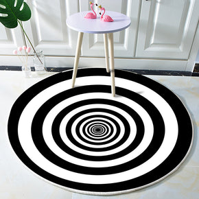 Round Black White Spiral Rug for Living Dining Room Bedroom Kitchen Floormat