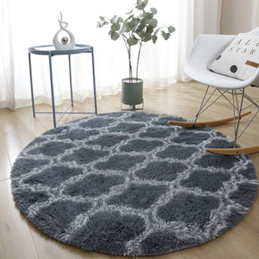 Grey White Geometric Soft Round Comfortable Shaggy Rugs Living Room Bedroom Kids Room Bedside Floor Rugs