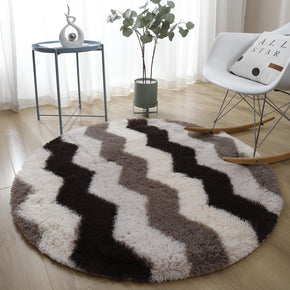 Modern Striped Soft Round Comfortable Shaggy Rugs Living Room Bedroom Kids Room Bedside Floor Rugs