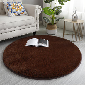Round Brown Soft Comfortable Plush Rugs Living Room Bedroom Kids Room Bedside Floor Rugs