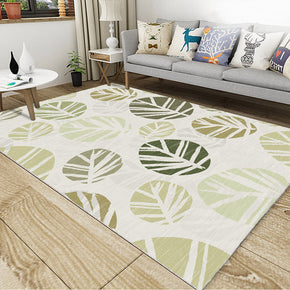 Small Fresh Style Green Leaves Pattern Modern Geometric Contemporary Rugs for Living Room Dining Room Bedroom