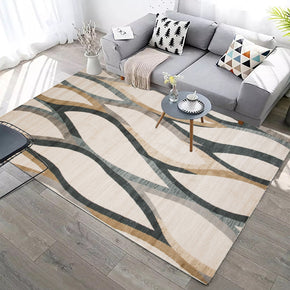 Brown Abstract Stripe Pattern Modern Rugs for Living Room Dining Room Bedroom