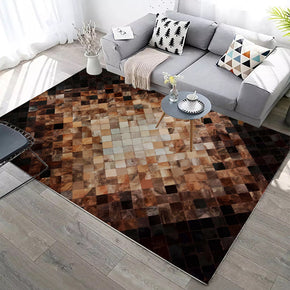 Brown Black Checkered Modern Contemporary Geometric Rugs for Living Room Dining Room Bedroom Hall