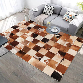 Brown Ink Checkered Modern Contemporary Geometric Rugs for Living Room Dining Room Bedroom Hall