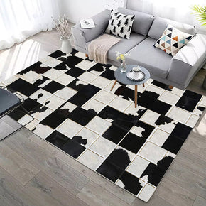 Black White Ink Checkered Modern Contemporary Geometric Rugs for Living Room Dining Room Bedroom Hall