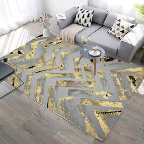 Golden Striped Modern Geometric Contemporary Rugs for Living Room Dining Room Bedroom
