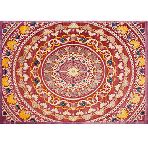 Red Floral Traditional Pattern Vintage Polyester Area Rugs Floor Mat for Living Room Hall Office Bedroom