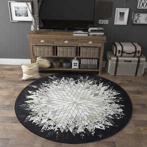 Diamond Shape Pattern Black White Round Modern Rug for Living Room Bedroom Kitchen Hall