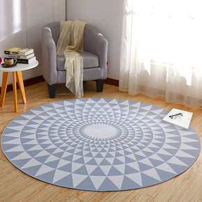 Blue Printed Pattern Modern Round Geometric Contemporary Rug for Living Room Bedroom Kitchen Hall