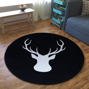 Fawn Pattern Round Black Modern Contemporary Rug for Living Room Bedroom Kitchen Hall