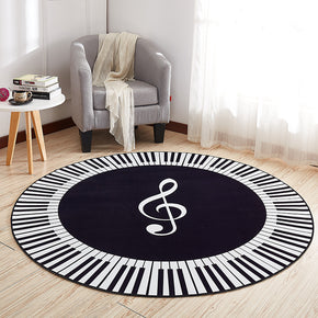 Note And Piano Keys Pattern Modern Round Contemporary Rug for Living Room Bedroom Kitchen Hall