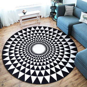 3D Black White Printed Pattern Modern Round Rug for Living Room Bedroom Kitchen Hall