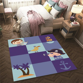 Modern Blue Patterned Area Rugs Polyester Carpets for Dining Room Living Room Bedroom Kidsroom