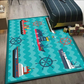 Green Steamship Area Rugs Polyester Carpets Modern Patterned for Hall Living Room Dining Room Kidsroom Bedroom