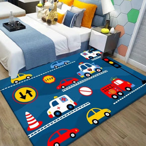 Modern Cute Area Rugs Cartoon Car Polyester Carpets Patterned for Bedroom Kidsroom Living Room Dining Room