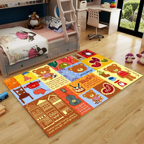 Bear Patterned Modern Cute Area Rugs Cartoon Polyester Carpets for Bedroom Kidsroom Living Room Dining Room