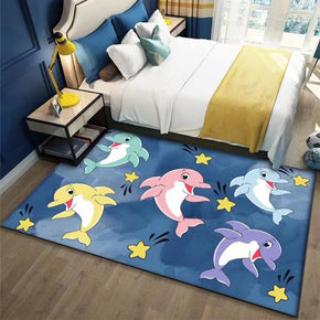 Dolphin Cartoon Area Rugs Patterned Modern Cute Cartoon Polyester Carpets for Kidsroom Living Room Dining Room Bedroom