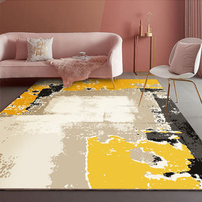 Modern Yellow Abstract Area Rugs Patterned Polyester Carpets for Office Bedroom Living Room Dining Room Hall