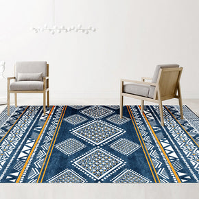 Blue Modern Moroccan Patterned Striped Simple Area Rugs Geometric Polyester Carpets for Dining Room Office Living Room Bedroom Hall
