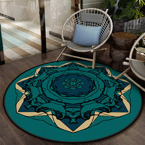 Round Modern Green 3D Patterned Area Rugs for Living Room Bedroom Office Hall Anti-slip Carpets