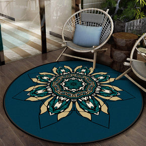 Blue Round Floral 3D Modern Patterned Anti-slip Carpets Area Rugs for Bedroom Living Room Office Hall