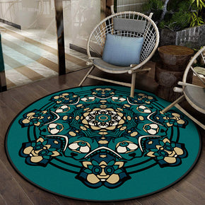 Green Patterned Round Area Rugs 3D Modern Anti-slip Carpets for Bedroom Living Room Office Hall