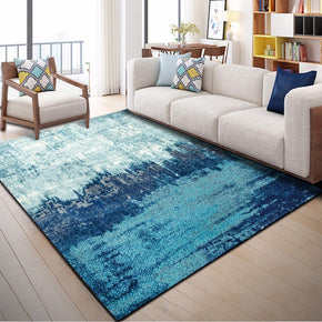 Blue Abstract Area Rugs Modern Polyester Carpets for Dining Office Room Living Room Bedroom Hall