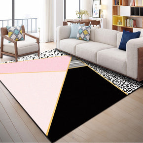 Pink Black Moroccan Area Rugs Geometric Modern Patterned Polyester Carpets for Bedroom Living Room Hall Dining Room Office