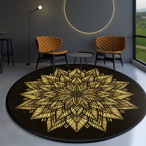 Yellow 3D Patterned Round Modern Area Rugs for Living Room Bedroom Office Anti-slip Carpets